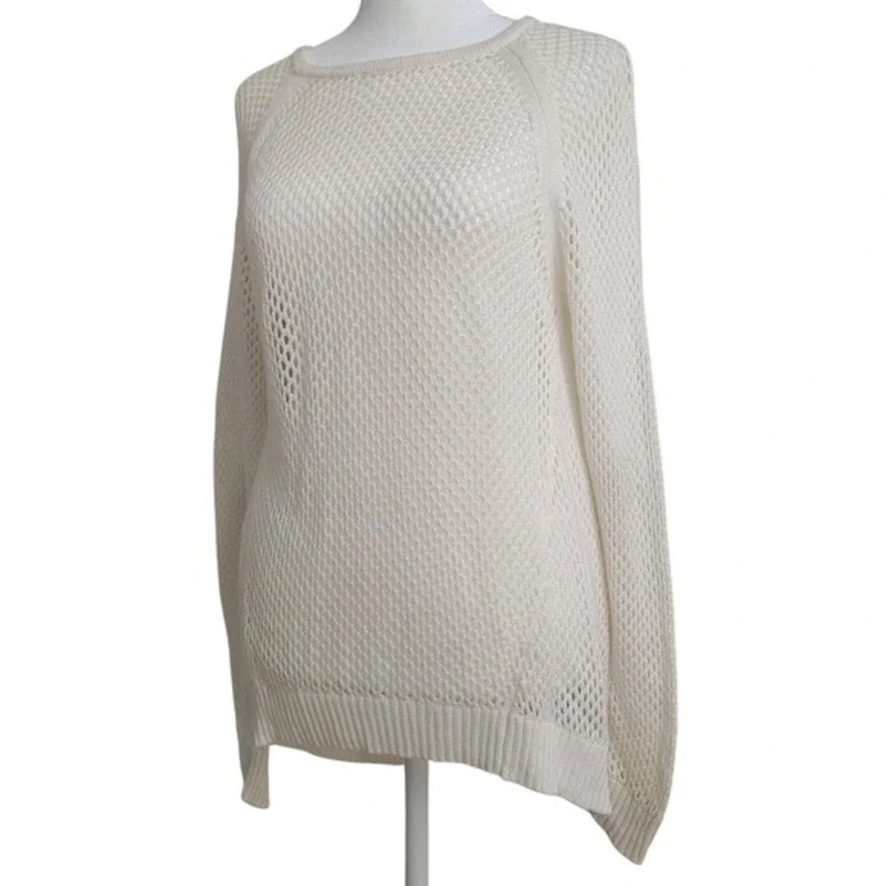 Michael Kors Blouse Womens Size XS Long Sleeve Ivory Knitted Coachella Boho Edgy